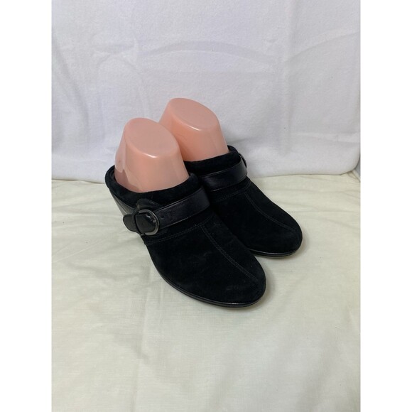Clarks Bendables Mules Women 7 M  Julia Saint Black Suede Clog Heel 83378 - Picture 1 of 9